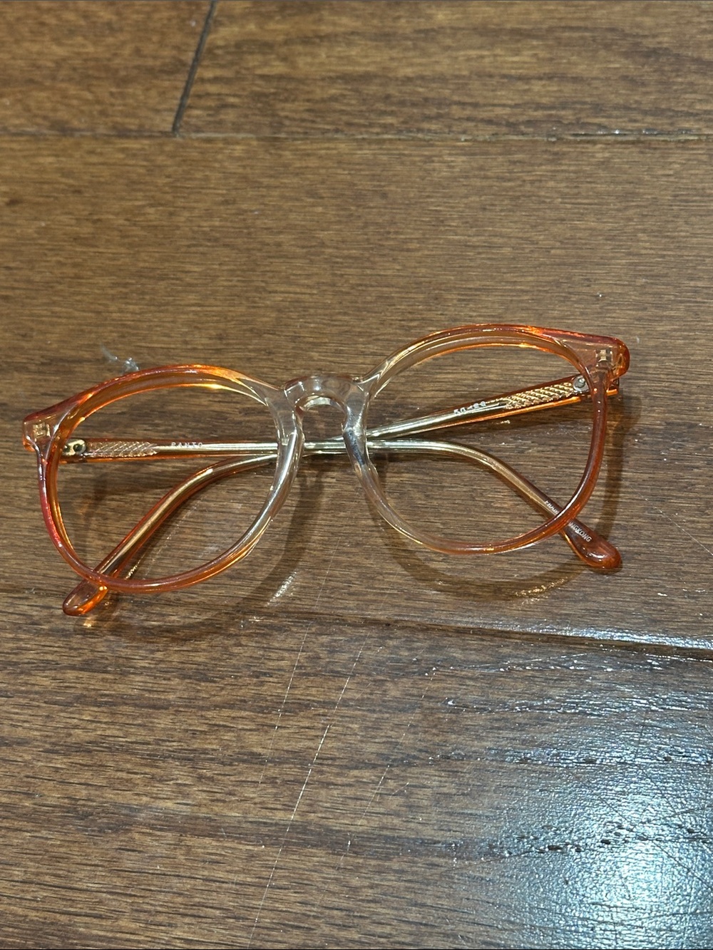 Panto Clear Orange Round Frame Glasses—no lenses